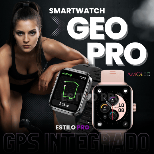 Smartwatch GEO PRO - GPS Integrado SINC. STRAVA + Pulseira e Película de Brinde